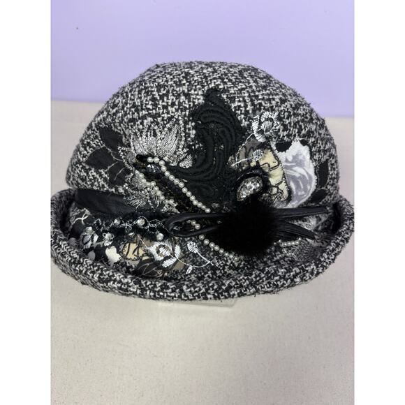 Jane Elissa Black and White Embellished Hat main image 5